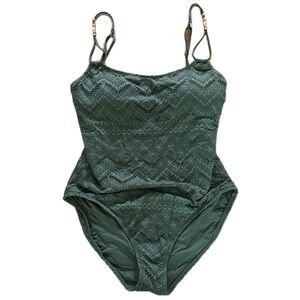 La Blanca Olive Green Eyelet One Piece Swimsuit 50+ UPF NWT Size 12